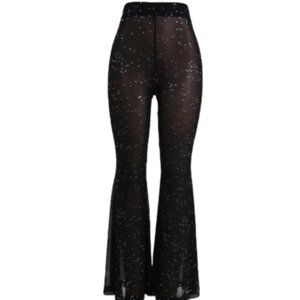 Black Sheer Bell Bottom Pants